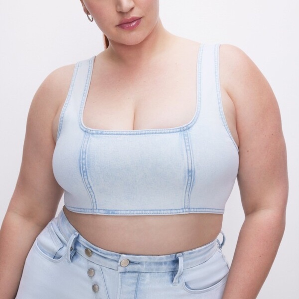 Good American Blue Jean Compression Crop Top NEW Size 3